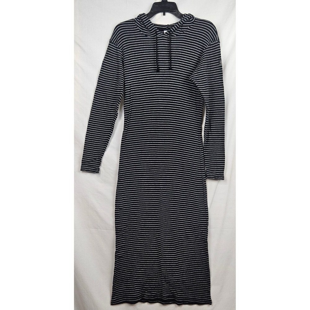 Calvin Klein Jeans Womens Striped Hooded‎ Maxi Dress Black White Cotton Size M